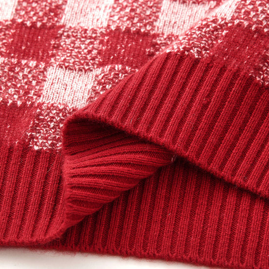 COMOBOCA 100% Cashmere Women's Checkered Round Neck Sweater