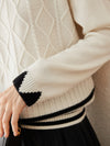COMOBOCA 100% Cashmere Women's Contrast Jacquard Mock Neck Sweater