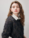 COMOBOCA Women's Speckled Lace Knit Round Neck Sweater
