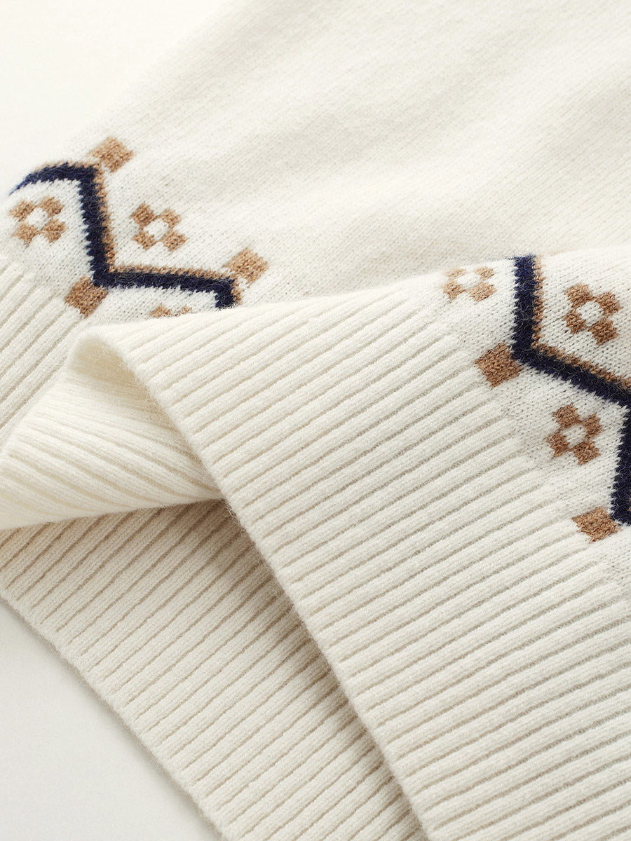 COMOBOCA 100% Wool Kids' Fair Isle Snowflake Round Neck Sweater