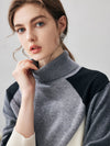 COMOBOCA 100% Cashmere Women's Color Block Turtleneck Sweater