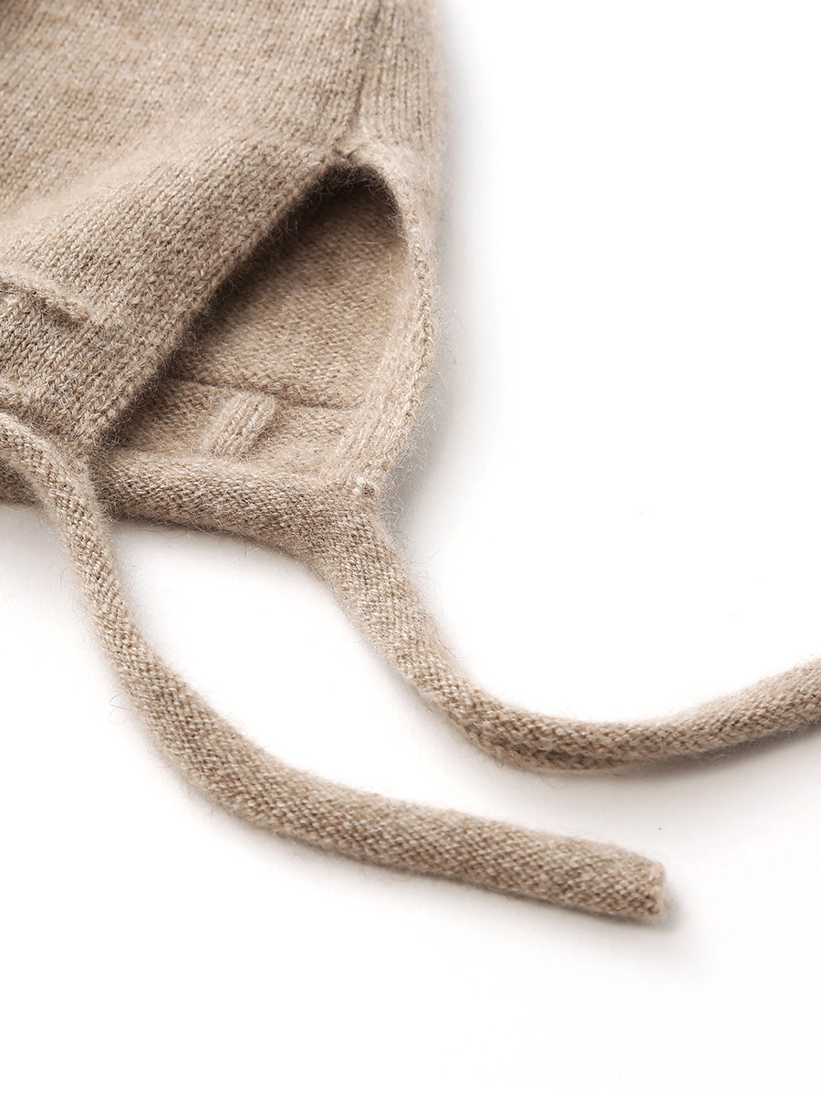 COMOBOCA 100% Cashmere Women's Knit Beanie with Ties