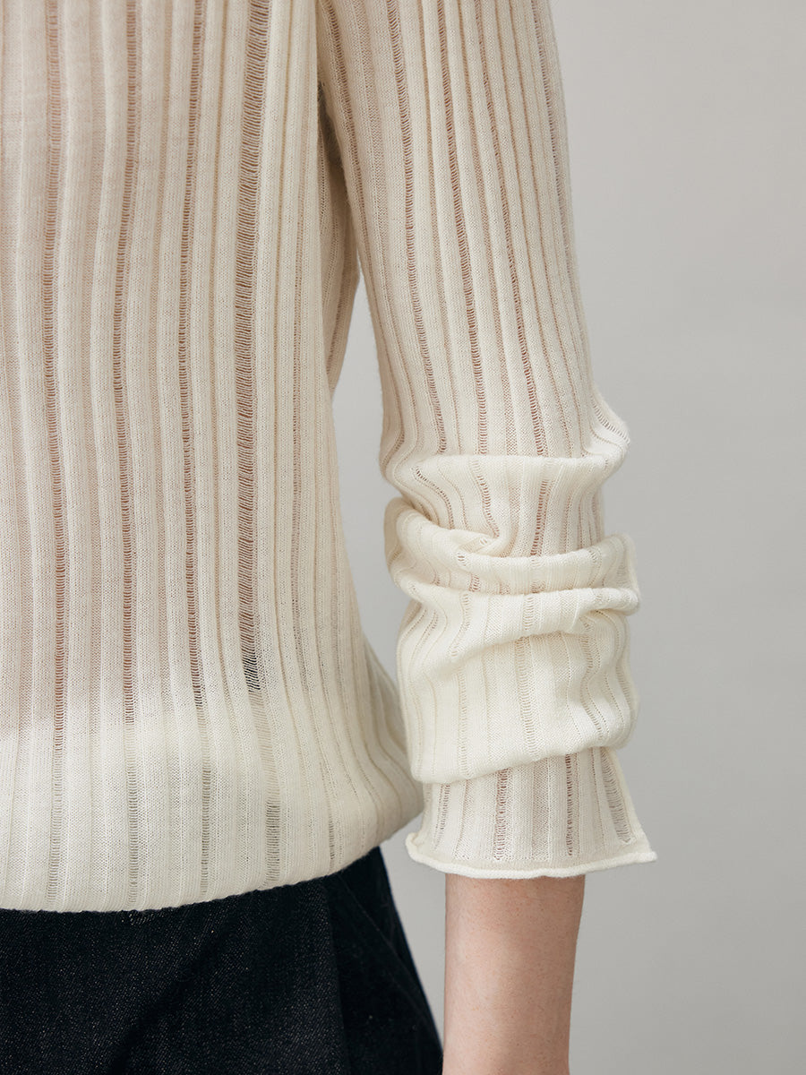 COMOBOCA Women's Ribbed Round Neck Knit Sweater