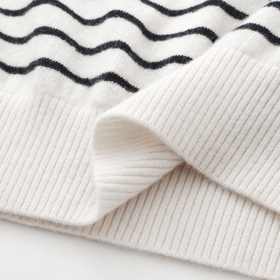 COMOBOCA 100% Cashmere Women's Striped Round Neck Sweater