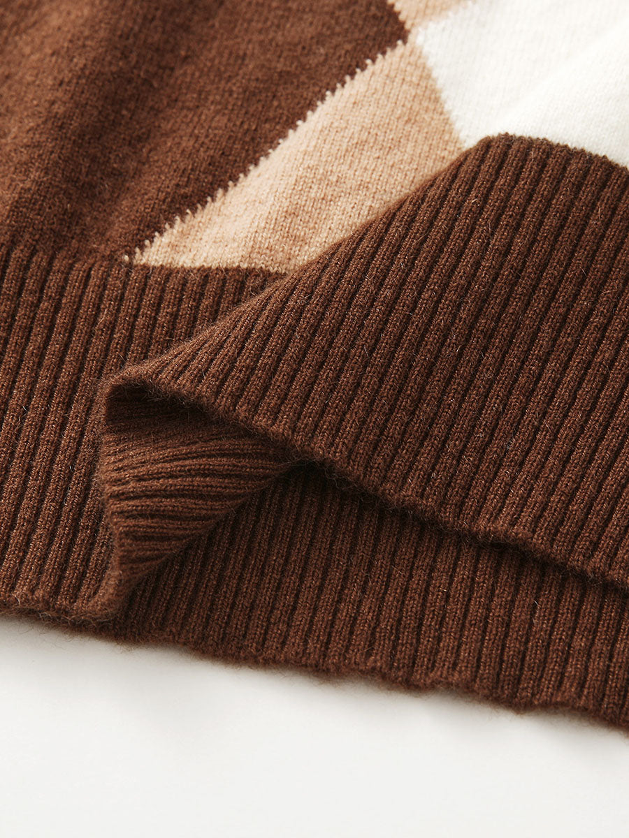 COMOBOCA 100% Cashmere Women's Color Block Turtleneck Sweater