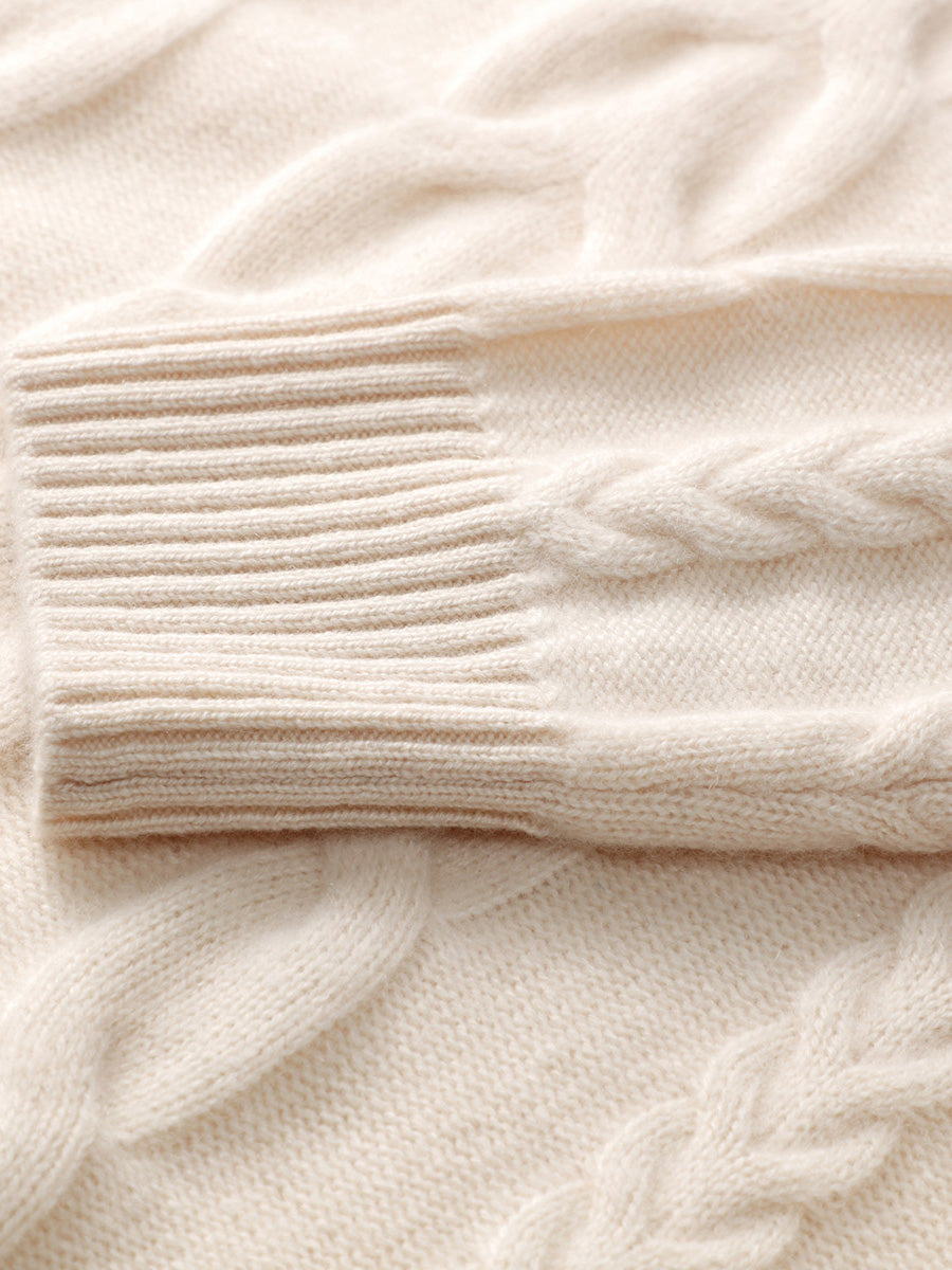 COMOBOCA 100% Cashmere Women's Turtleneck Cable Knit Sweater