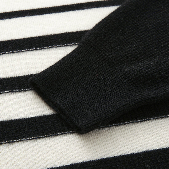 COMOBOCA 100% Cashmere Women's Striped Mock Neck Knit Sweater