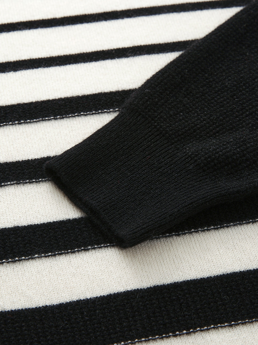 COMOBOCA 100% Cashmere Women's Striped Mock Neck Knit Sweater