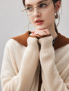 COMOBOCA 100% Cashmere Women's Contrast Collar Double Zip Cardigan