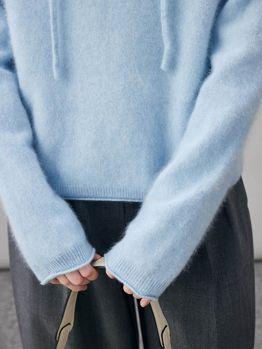 COMOBOCA Women's Wool Fuzzy Hooded Sweater