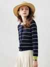 COMOBOCA Women's Striped Ribbed Button Down Cardigan