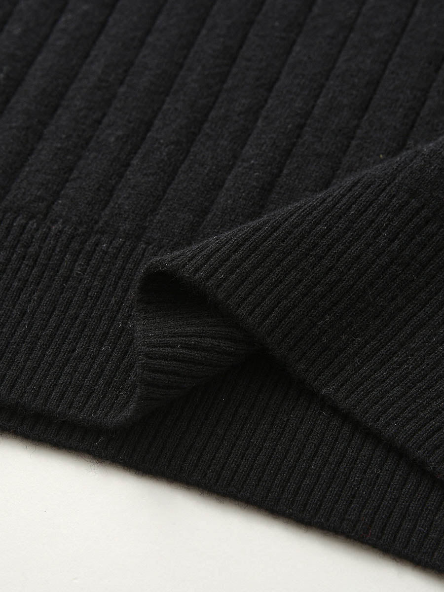 COMOBOCA 100% Wool Women's Ribbed Contrast Trim Sweater