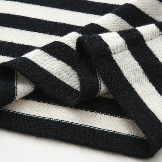 COMOBOCA 100% Wool Women's Striped Embroidered Sweater