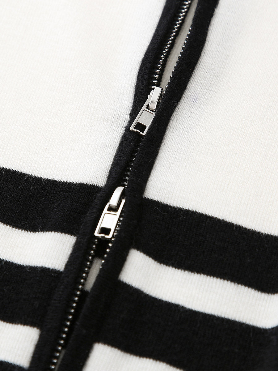 COMOBOCA 100% Wool Women's Striped Zip-Up Cardigan