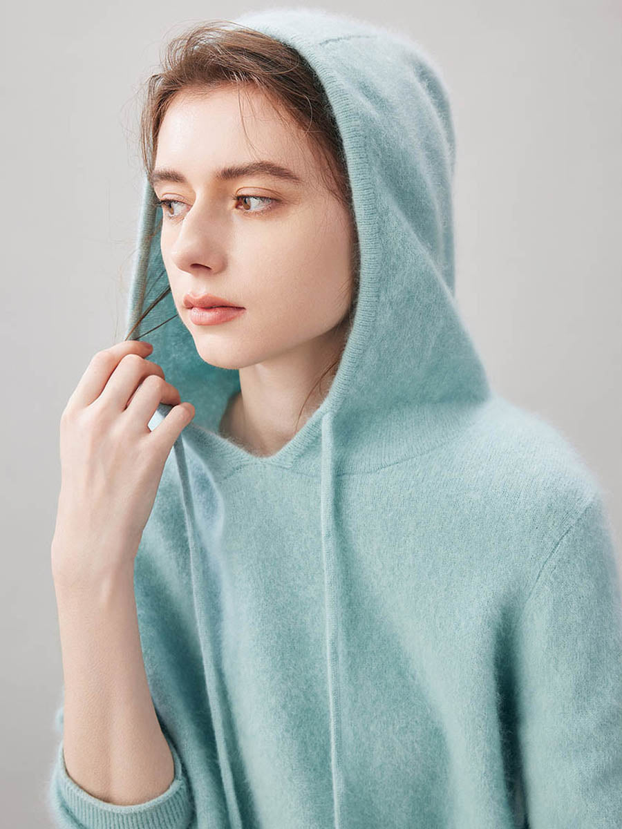 COMOBOCA Women's Wool Fuzzy Hooded Sweater