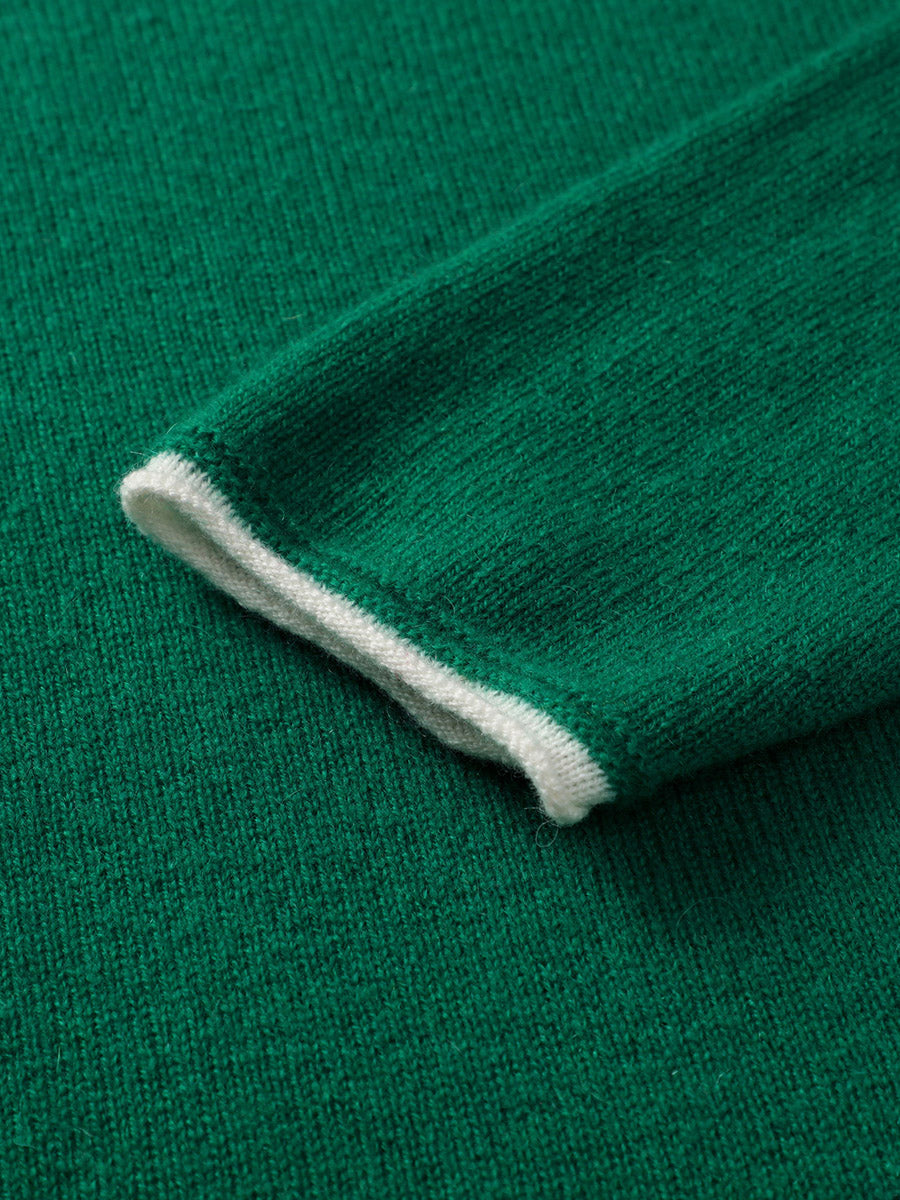 COMOBOCA 100% Cashmere Women's Ribbed Contrast Trim Sweater