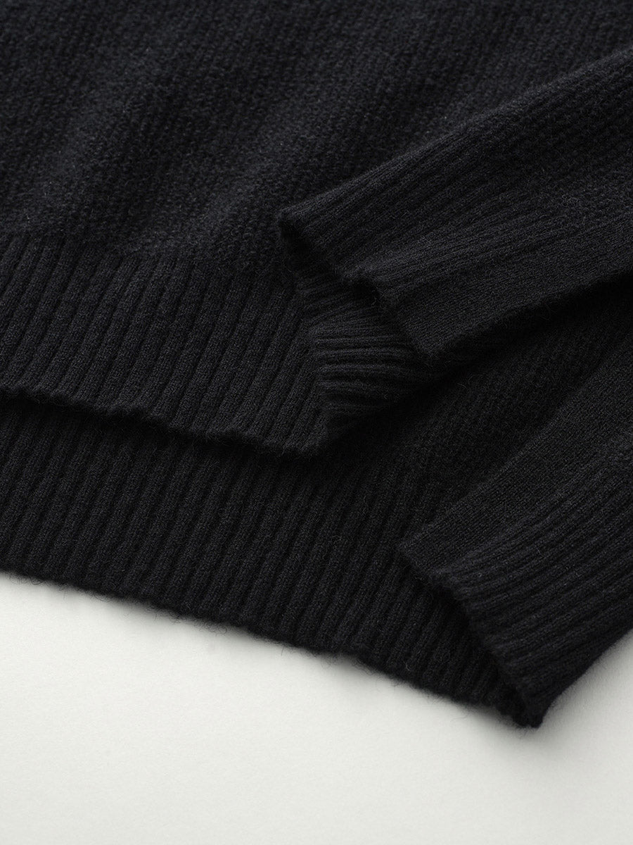 COMOBOCA 100% Cashmere Women's Striped Sleeve Round Neck Sweater