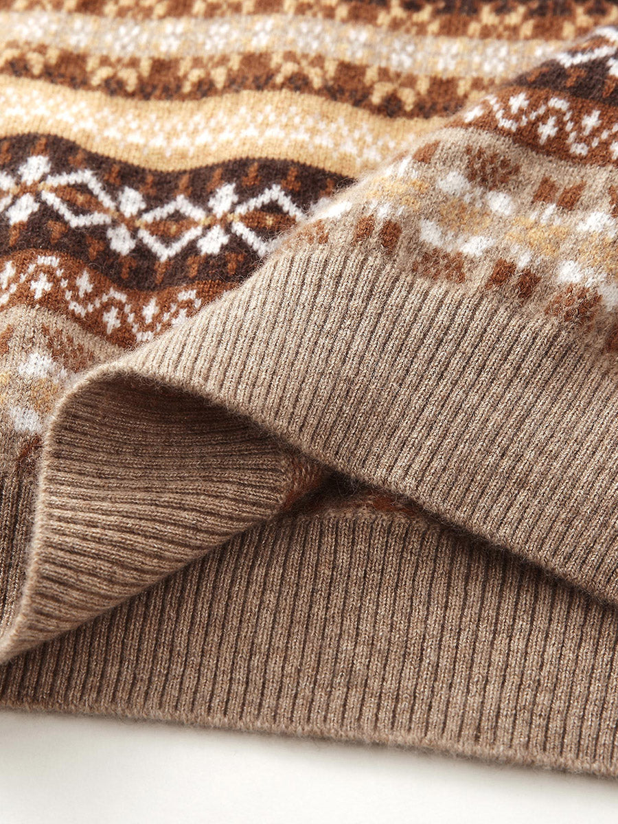 COMOBOCA 100% Cashmere Women's Fair Isle Half Zip Sweater