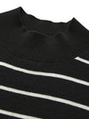 COMOBOCA 100% Wool Women's Mock Neck Striped Ribbed T-Shirt