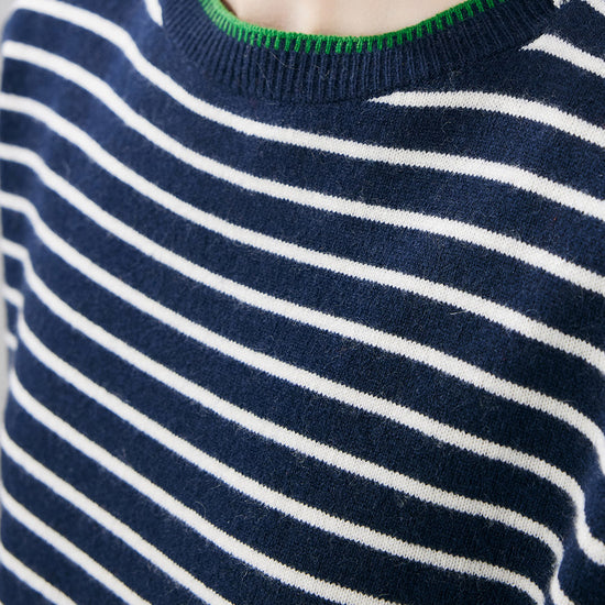 COMOBOCA 100% Cashmere Women's Striped Round Neck Sweater