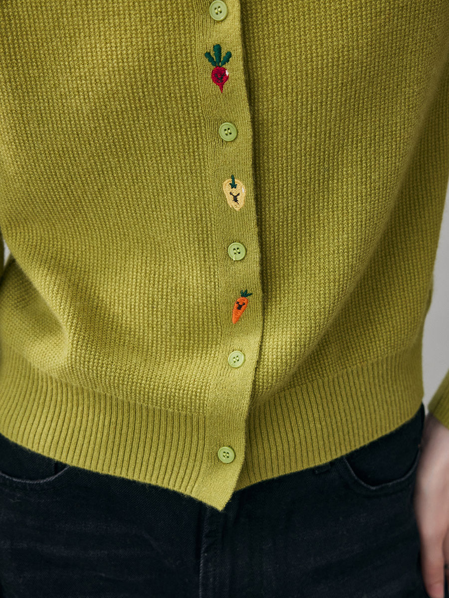 COMOBOCA 100% Cashmere Women's Embroidered Button-Front Cardigan