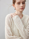 COMOBOCA 100% Cashmere Women's Openwork Round Neck Knit Sweater