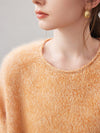 COMOBOCA 100% Wool Women's Fuzzy Round Neck Sweater