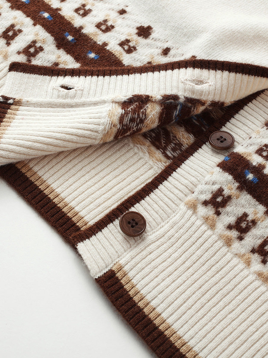 COMOBOCA 100% Wool Women's Fair Isle Knit Hoodie