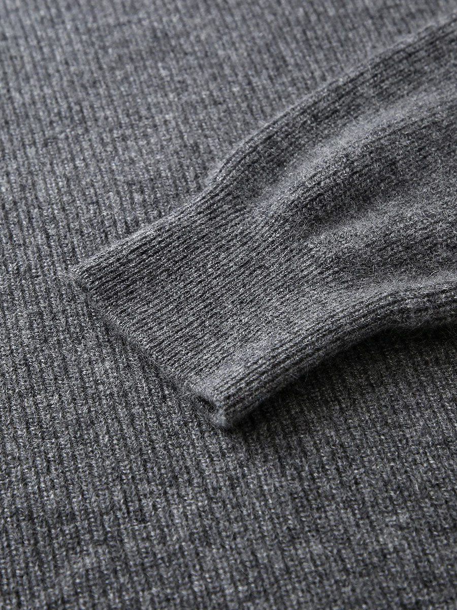 COMOBOCA 100% Cashmere Women's Zip-Up Ribbed Hoodie