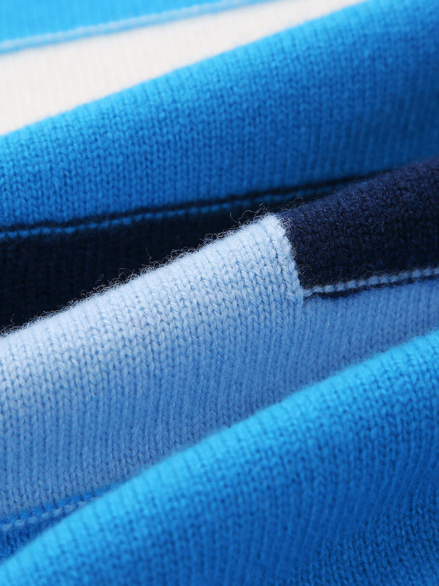 COMOBOCA 100% Wool Kids' Geometric Color Block Striped Knit Sweater