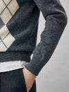 COMOBOCA 100% Cashmere Women's Argyle Pattern Cardigan