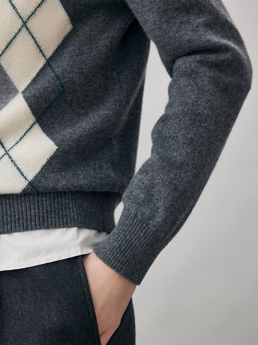 COMOBOCA 100% Cashmere Women's Argyle Pattern Cardigan