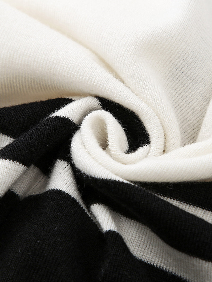 COMOBOCA 100% Wool Women's Striped Zip-Up Cardigan