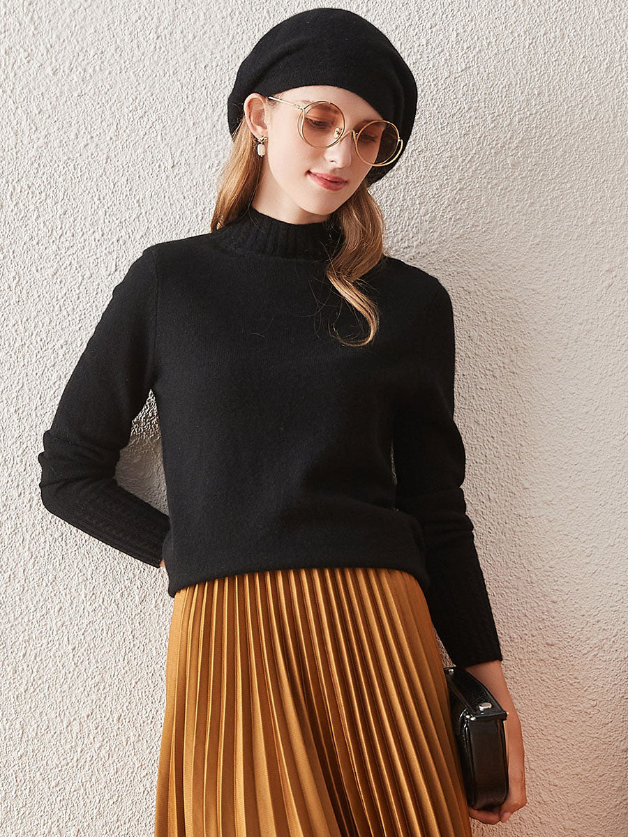 COMOBOCA BLACK 100% Cashmere Women's Mock Neck Knit Sweater