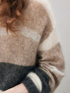 COMOBOCA Women's Mohair Striped Round Neck Sweater