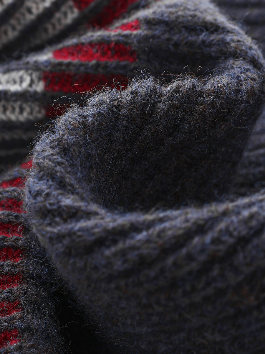 COMOBOCA 100% Wool Men's Striped Ribbed Knit Beanie