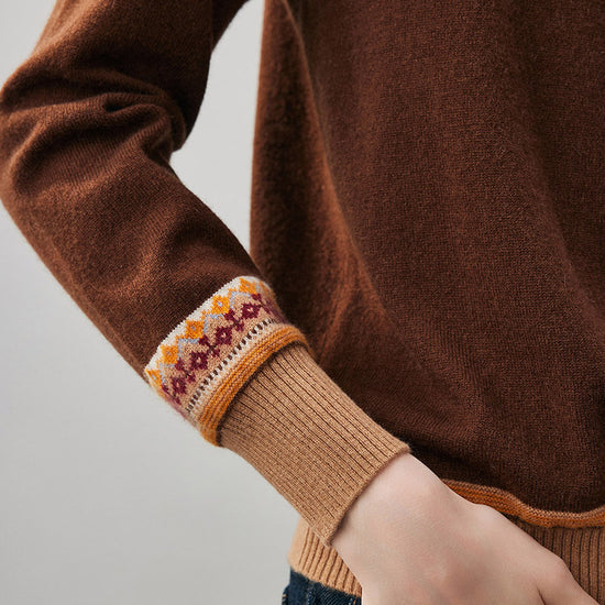 COMOBOCA 100% Cashmere Women's Fair Isle Round Neck Sweater