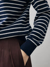 COMOBOCA 100% Cashmere Women's Striped Round Neck Sweater