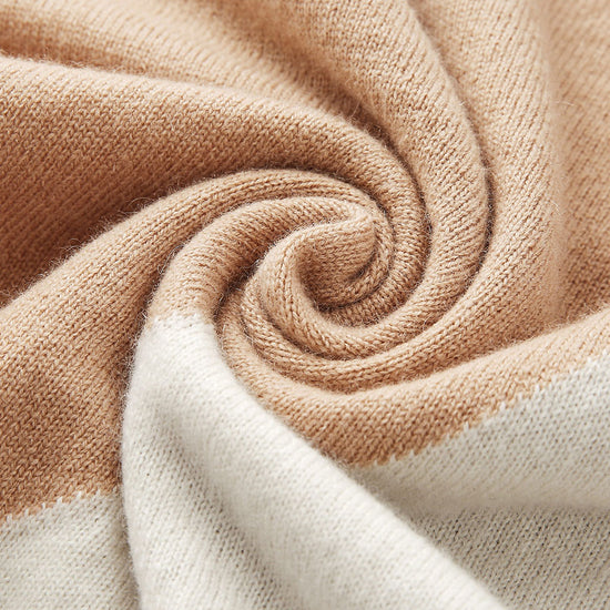 COMOBOCA 100% Cashmere Women's Color Block Turtleneck Sweater