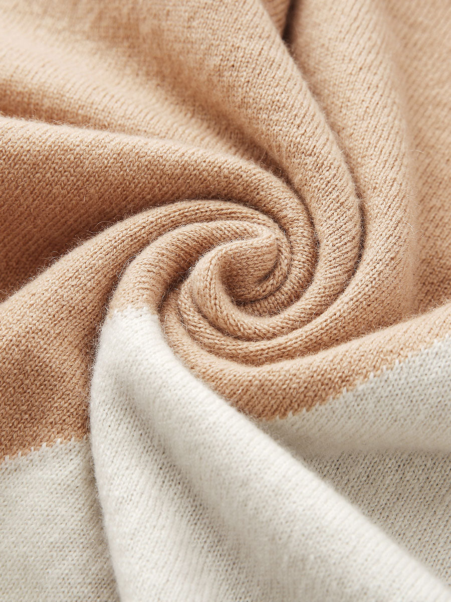 COMOBOCA 100% Cashmere Women's Color Block Turtleneck Sweater