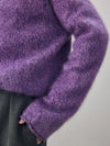 COMOBOCA 100% Wool Women's Fuzzy Round Neck Sweater