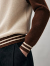 COMOBOCA 100% Cashmere Women's Color Block Knit Baseball Jacket