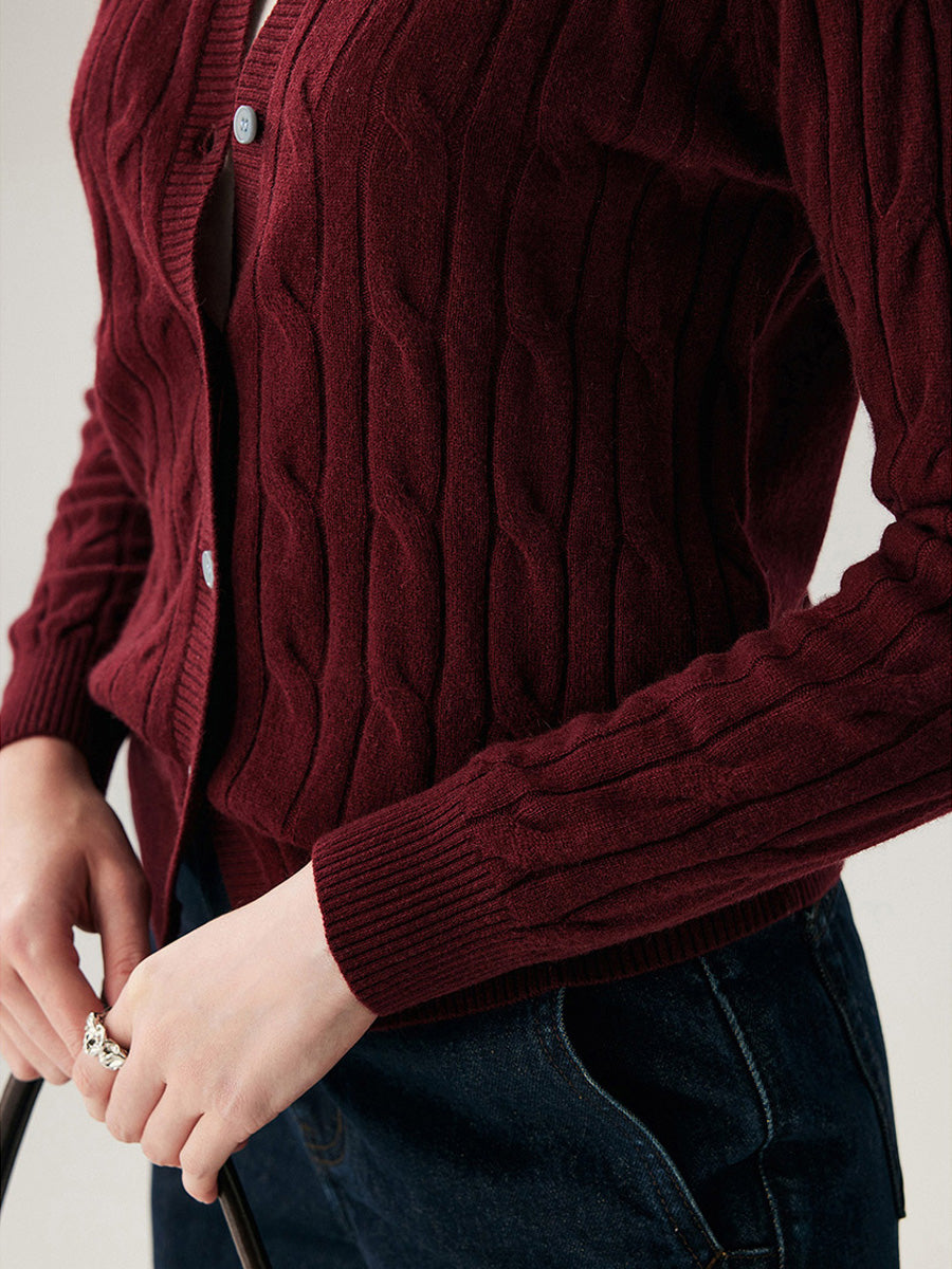 COMOBOCA 100% Cashmere Women's Cable Knit Button Front Cardigan