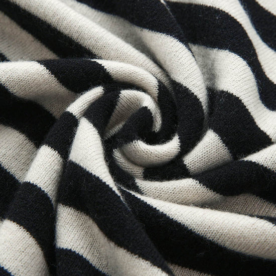 COMOBOCA 100% Wool Women's Striped Embroidered Sweater