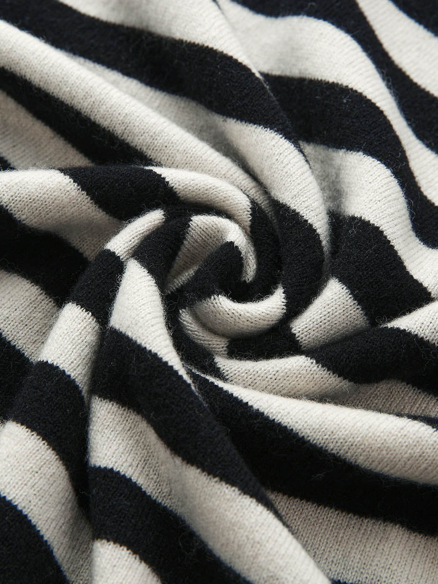 COMOBOCA 100% Wool Women's Striped Embroidered Sweater