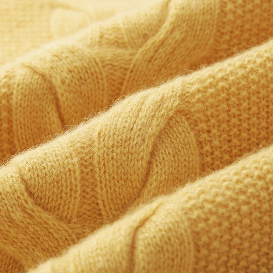 COMOBOCA 100% Cashmere Women's Cable Knit V-Neck Sweater