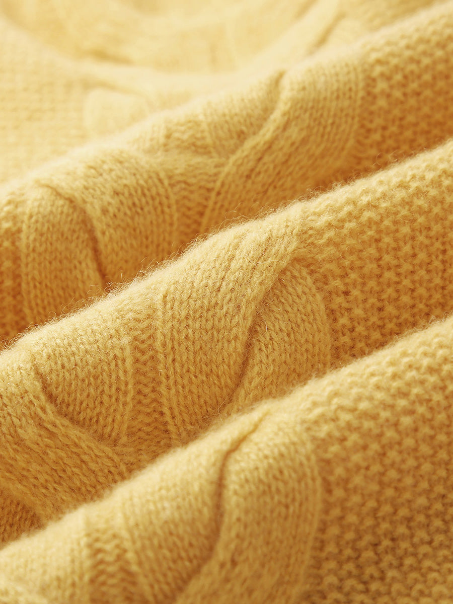 COMOBOCA 100% Cashmere Women's Cable Knit V-Neck Sweater