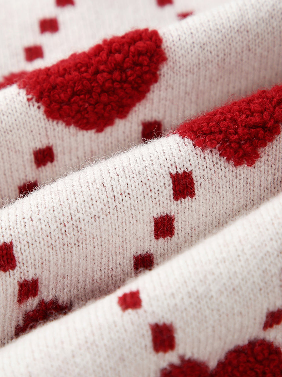 COMOBOCA 100% Wool Kids' Heart Pattern Knit Cardigan