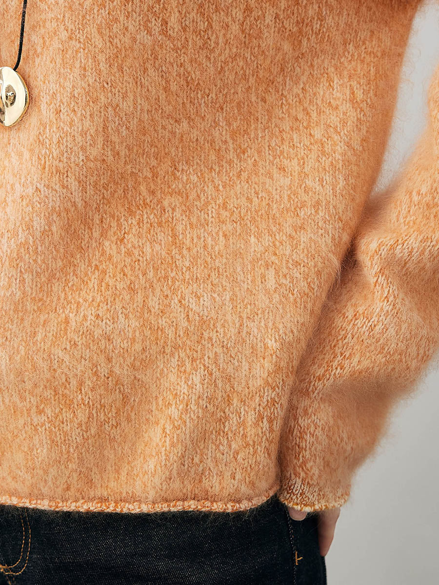 COMOBOCA 100% Wool Women's Fuzzy Round Neck Sweater