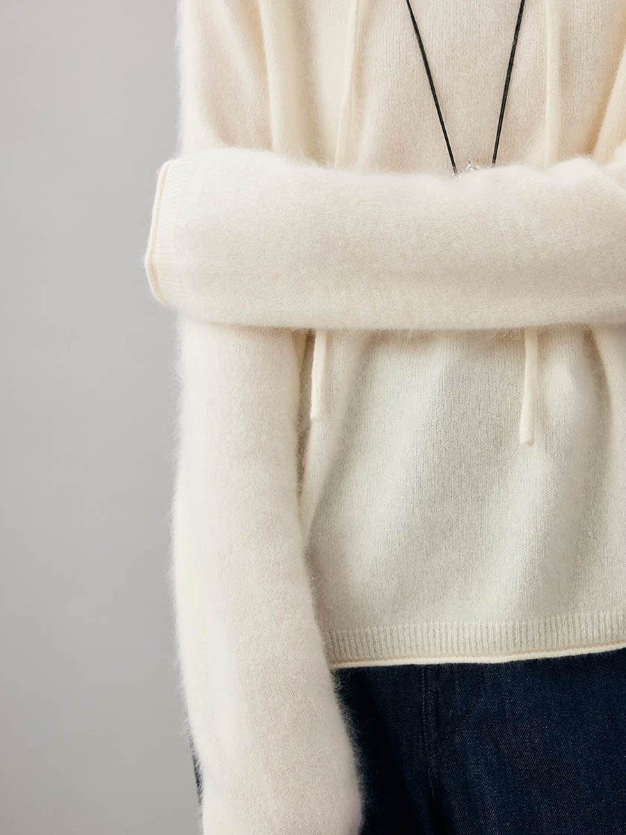 COMOBOCA Women's Wool Fuzzy Hooded Sweater